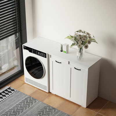 Armoire de buanderie avec sections divisées - Simplifiez le processus de tri Blanc grande capacité 2 sacs de doublure détachables pour garder votre chambre propre faite de matériaux et de panneaux de particules