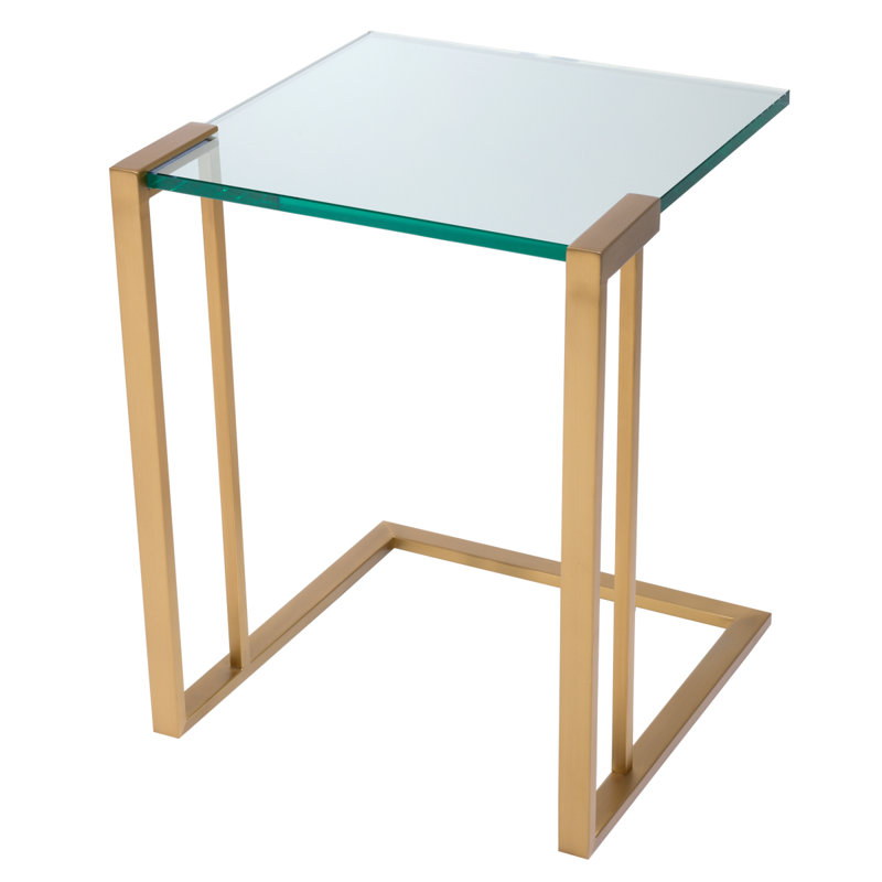 Sleek Perry Polished Stainless Steel and Glass Side Table