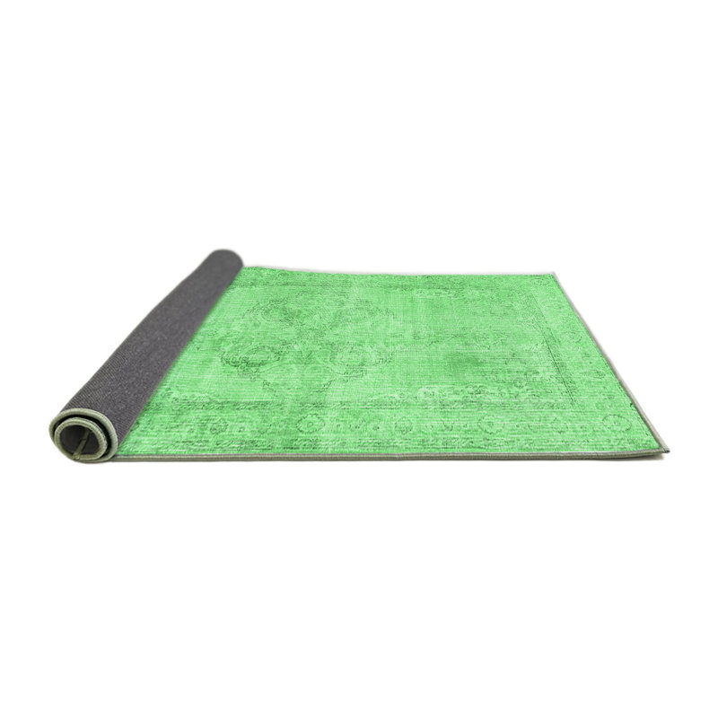 Tapis rond vert en laine / polyester de style oriental fabriqué à la machine 7 pi