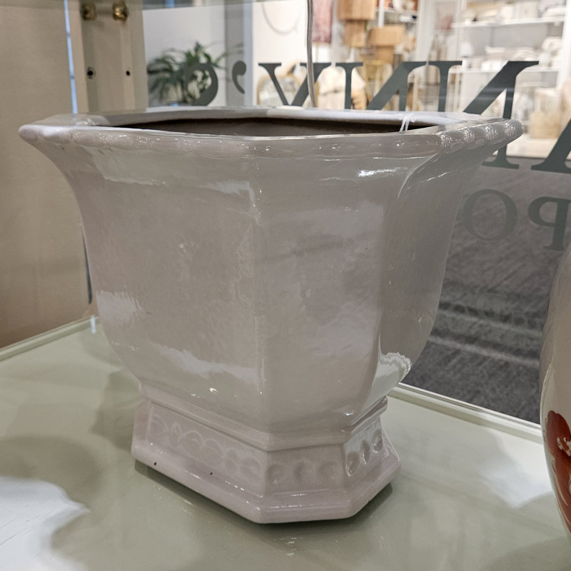 Handmade Ceramic Basin, 10.5" H x 13.5" W x 11" D, White