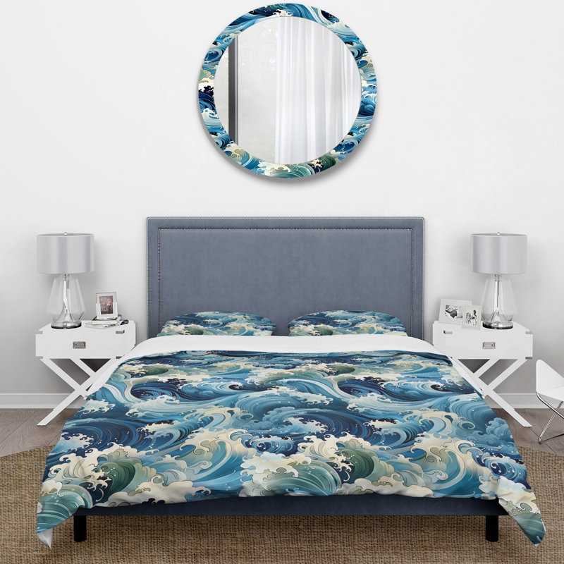 Literie Water Elements I, Housse de couette pour grand lit et 2 taies décor