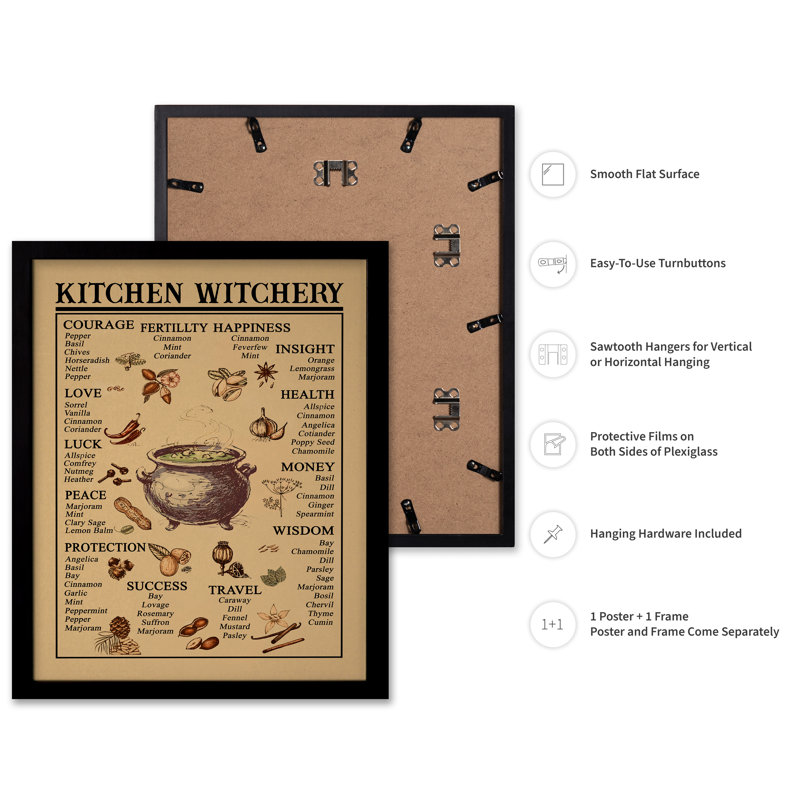Connaissances magiques des sorcières, Black Framed, Poster, 12"H x 16"W