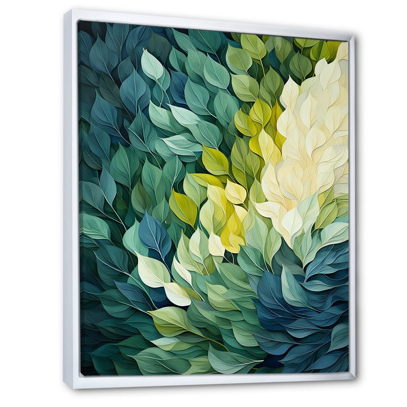 «Leaves Green River Collage», reproduction d'art sur toile encadrée, Cadre flottant blanc, H 20 po x l 12 po x P 1 po