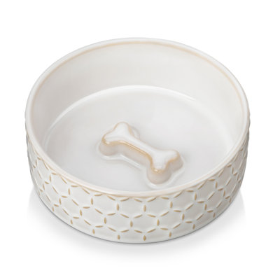 Hexagon Embossed Pattern Anti-skid Stoneware Dog Bowl