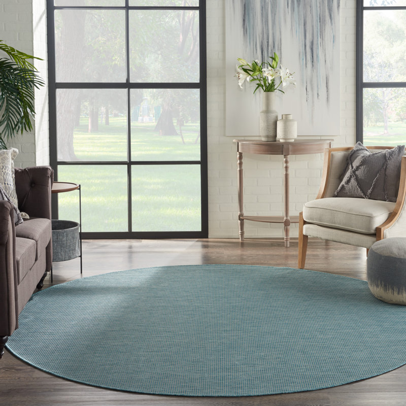 Lillehammer Solid Indoor/Outdoor Area Rug, Round 6', Aqua Blue