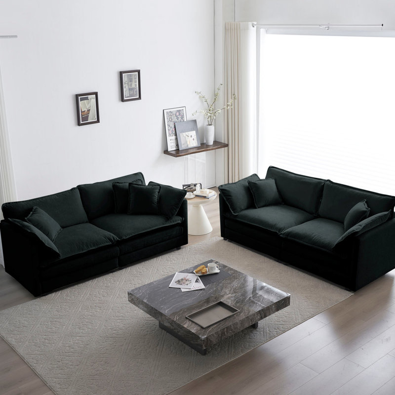 2 avec revêtement en chenille noire: structure en bois massif. Tissu respirant. Rembourrage relaxant en éponge. Assise réglable. Guide d'assemblage facile en chenille: confortable et