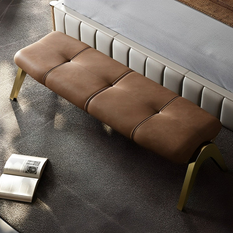 Iacovino Faux Leather Upholstered Bench, 17.71" H x 70.86" W x 17.71" D, Gold/Coffee