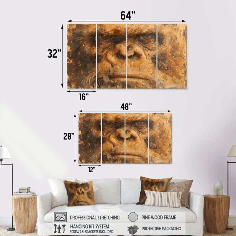 Ensemble d'art sur toile noir et brun antique Bigfoot II, H 28 po x l 48 po