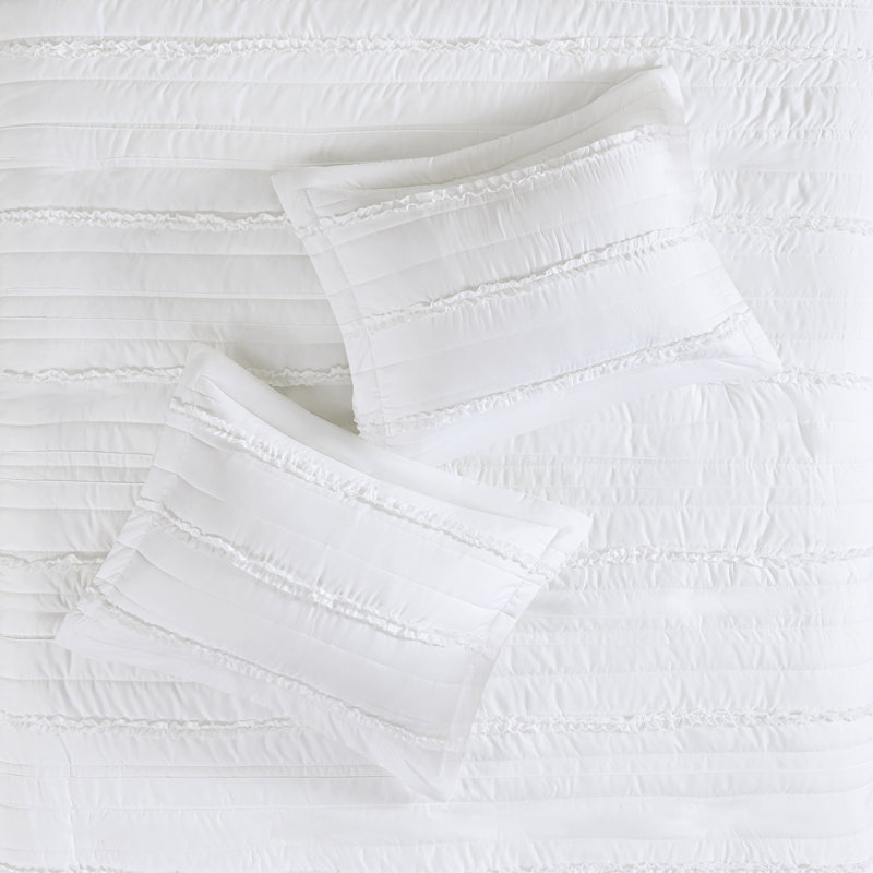 Housse de couette élégante en microfibre avec taies décoratives assorties et fermeture à boutons 4 pièces en tissu blanc matelassé