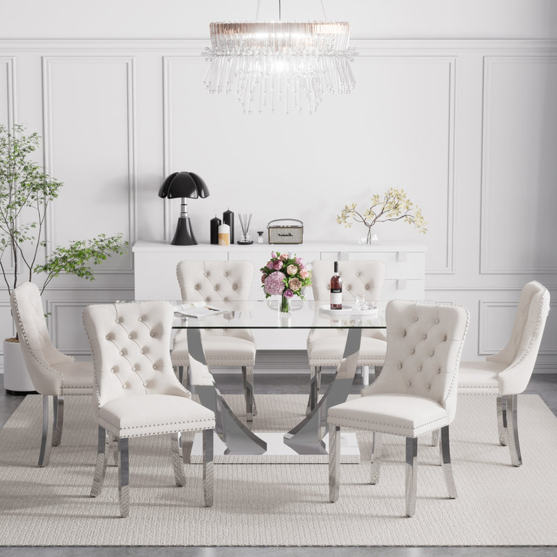 Ensemble de salle à manger rectangulaire 35,4 po Kazandra, Argent, Beige, H 30 po x L 71 po x l 35,4 po