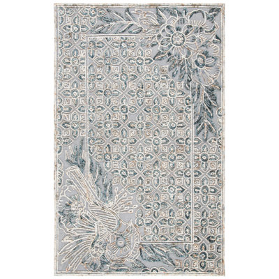 Piketon Floral Hand-Woven wool/Cotton Gray/Beige Area Rug