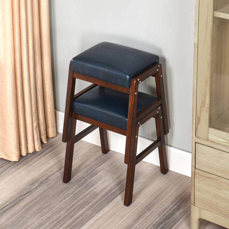 Raahi Solid Wood Accent Stool, Midnight Blue