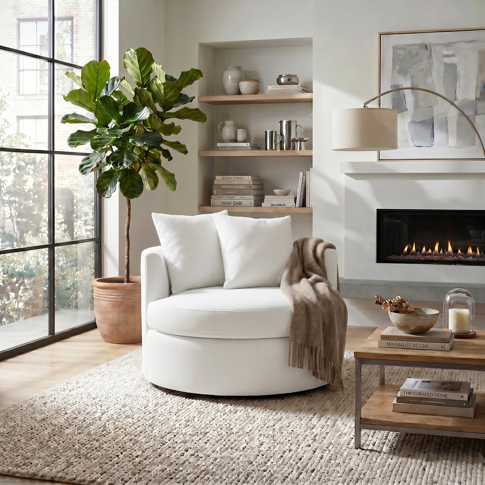 Dara Upholstered Swivel Accent Chair, Macarena Beige Basketweave