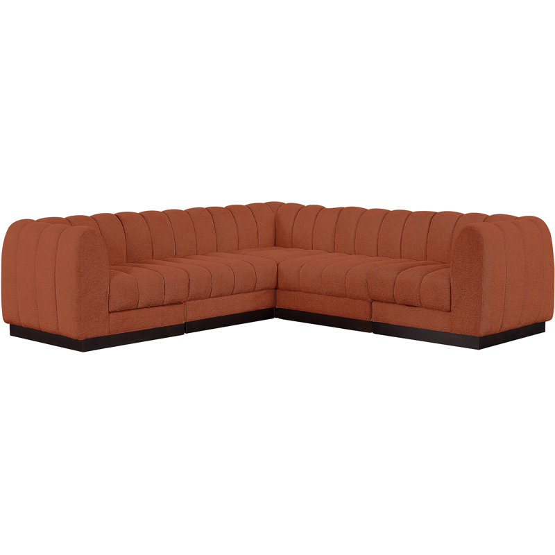 Quinn 5 - Piece Upholstered Sectional, Cognac Chenille Fabric