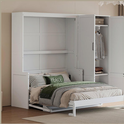 Grand lit mural avec placard, gris