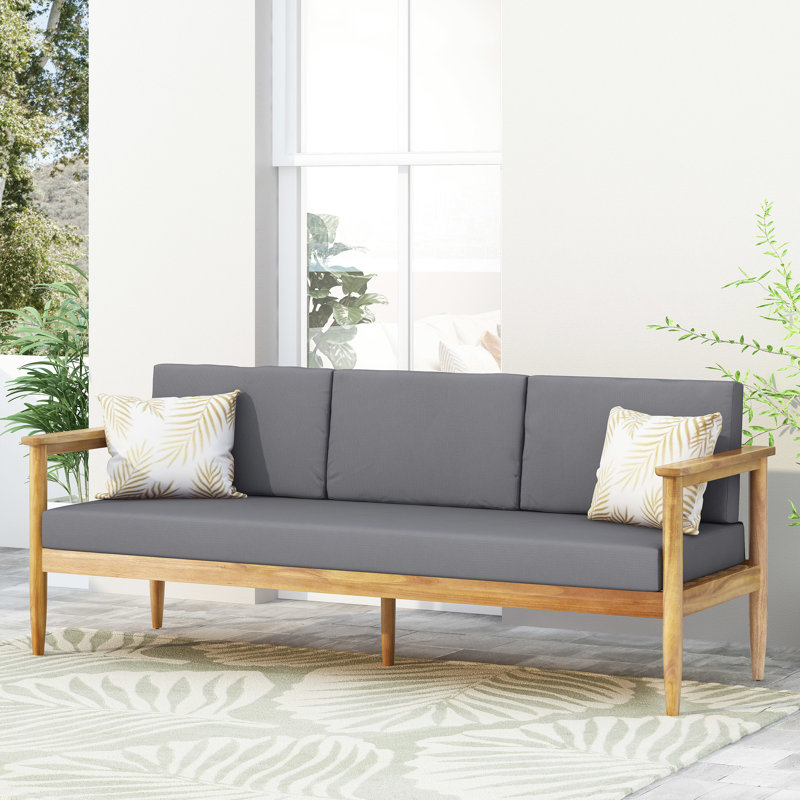 Ensemble de canapé 3 places en bois avec tissu extérieur - Structure et revêtement gris foncé