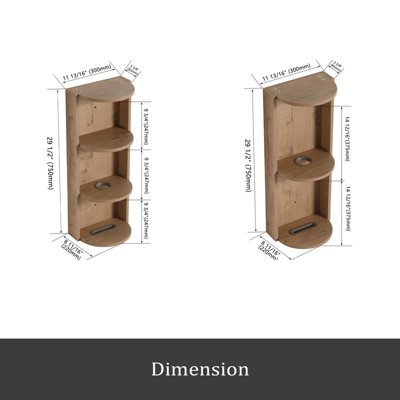 12" Bathroom Wall-Mounted Storage Rack, Float Mounting Design, Oak
