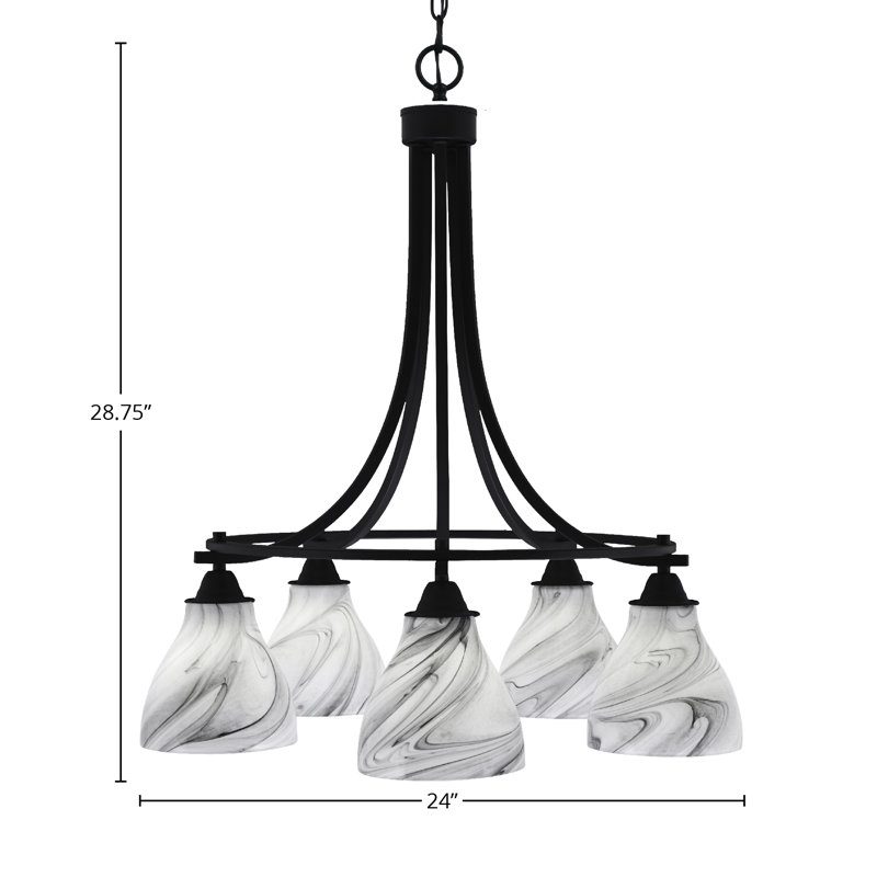 Paramount 5 Light Downlight Chandelier Shown In Matte Black Finish With 6.25" Onyx Swirl Glass