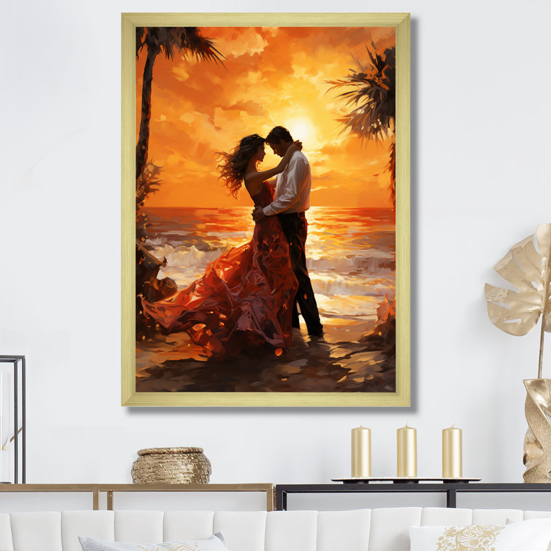 " Dance Salsa In Sunset III ", 32" H x 24" W x 1" D, Gold Single Picture Framed