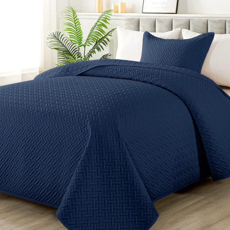 Ensemble de courtepointe à formes tressées, Bleu marine, Courtepointe très grand et 2 très grandes taies 