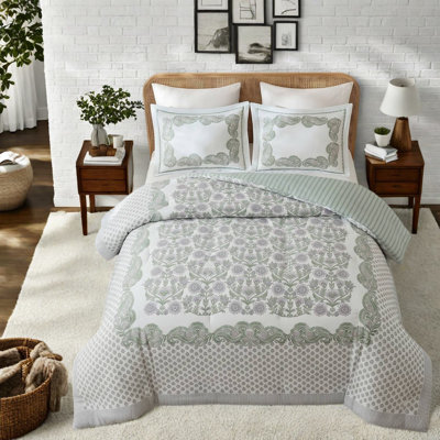 Ensemble de literie réversible vert, ensemble de couette très grand en polyester, motif floral rétro