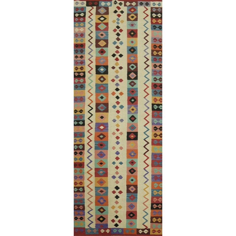 Tapis de couloir géométrique en laine Kilim