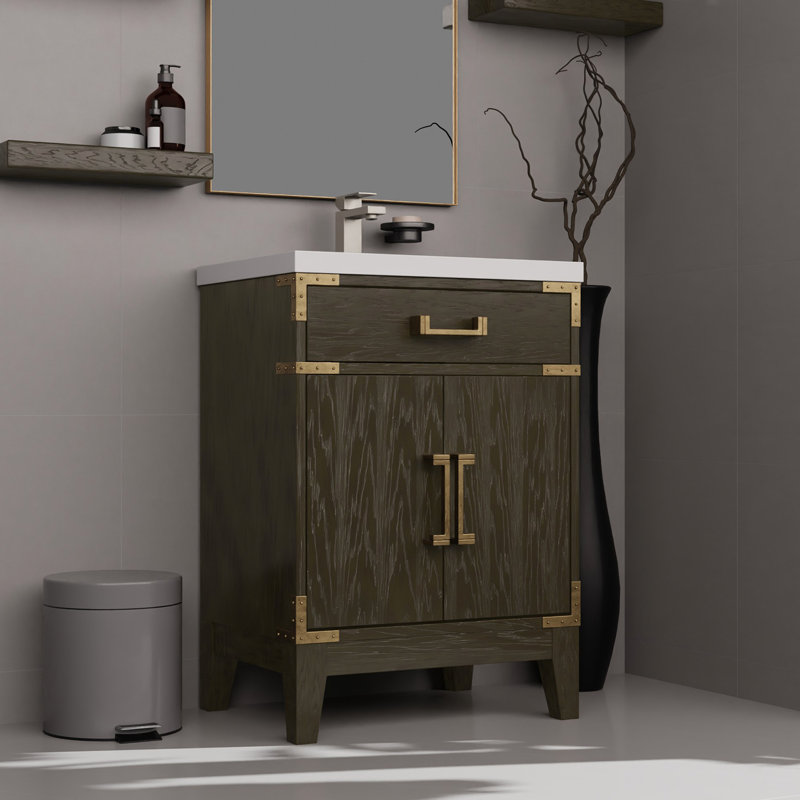 24 po Commode de salle de bain en chêne brun X 18 po avec comptoir en acrylique et miroir inclus