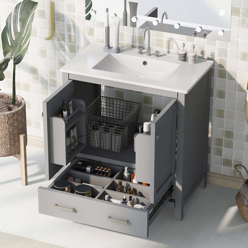 Meuble-lavabo 30 po avec lavabo simple, armoire encastrée Combo, Gris