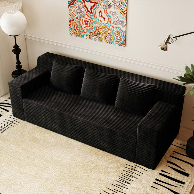 Ensemble de canapé modulaire en velours côtelé: aucun assemblage requis, Noir antique