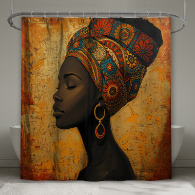 African Woman Headdress Shower Curtains Extra Long