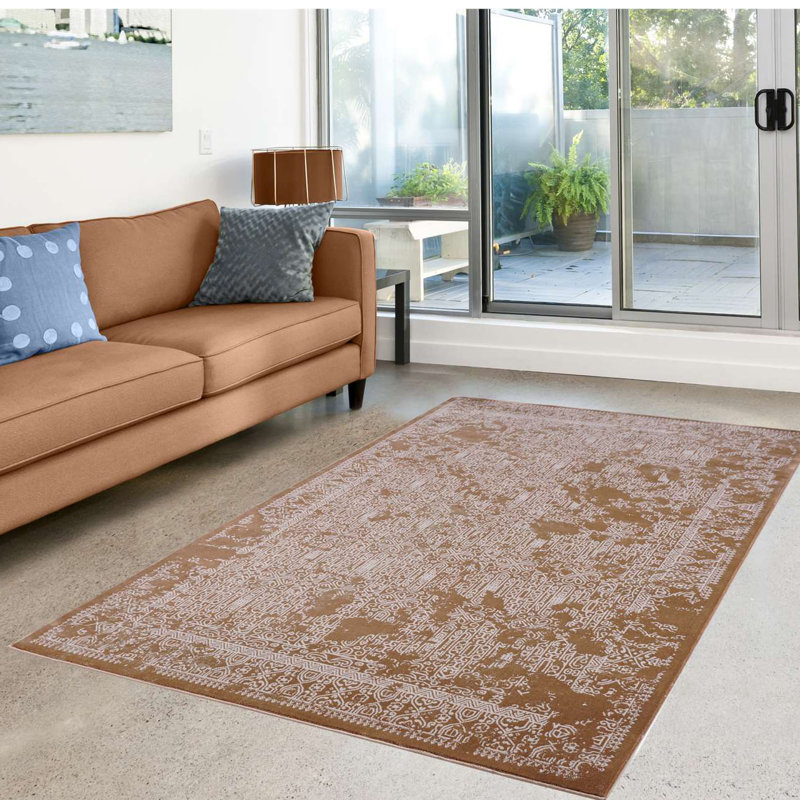 Tapis à motif Sud-Ouest brun Rundle, Rectangle 5 pi 3 po x 7 pi 7 po