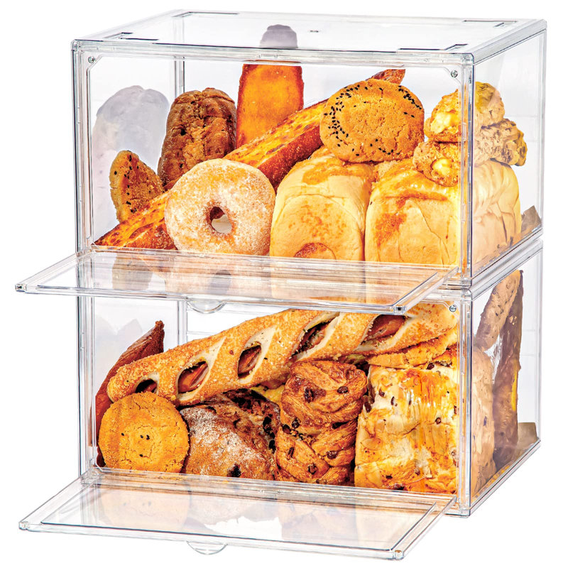 2 pièces pour grand comptoir de cuisine en forme de boîte à pain - Boîte de rangement pour pain transparent de grande capacité, 20 feuilles de bac à pain empilable à double épaisseur empilable en papier