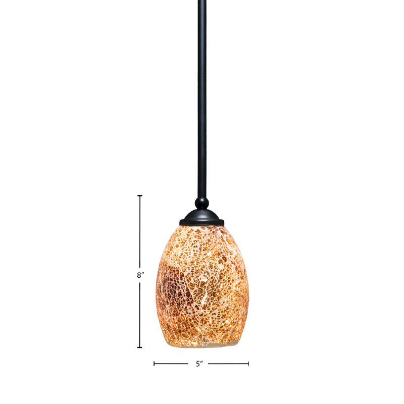 Zilo Stem Hung Mini Pendant Shown With Fusion Glass, Matte Black, 8" H x 5" W, Red