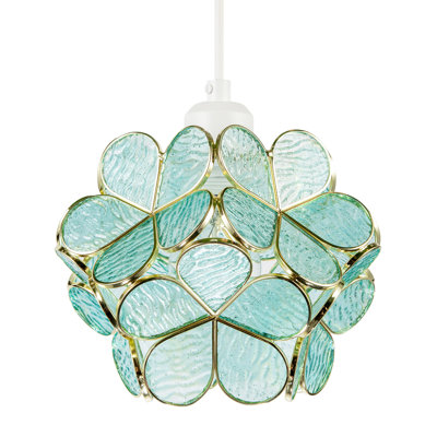 17cm H Glass Round Lamp Shade ( Slip-On ) in Teal