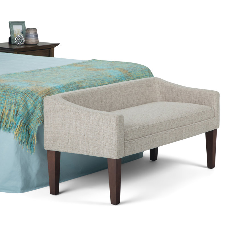 Parris 50"W Upholstered Contemporary Bench with Tufted Cushion and Solid Wood Legs, Platinum/Espresso