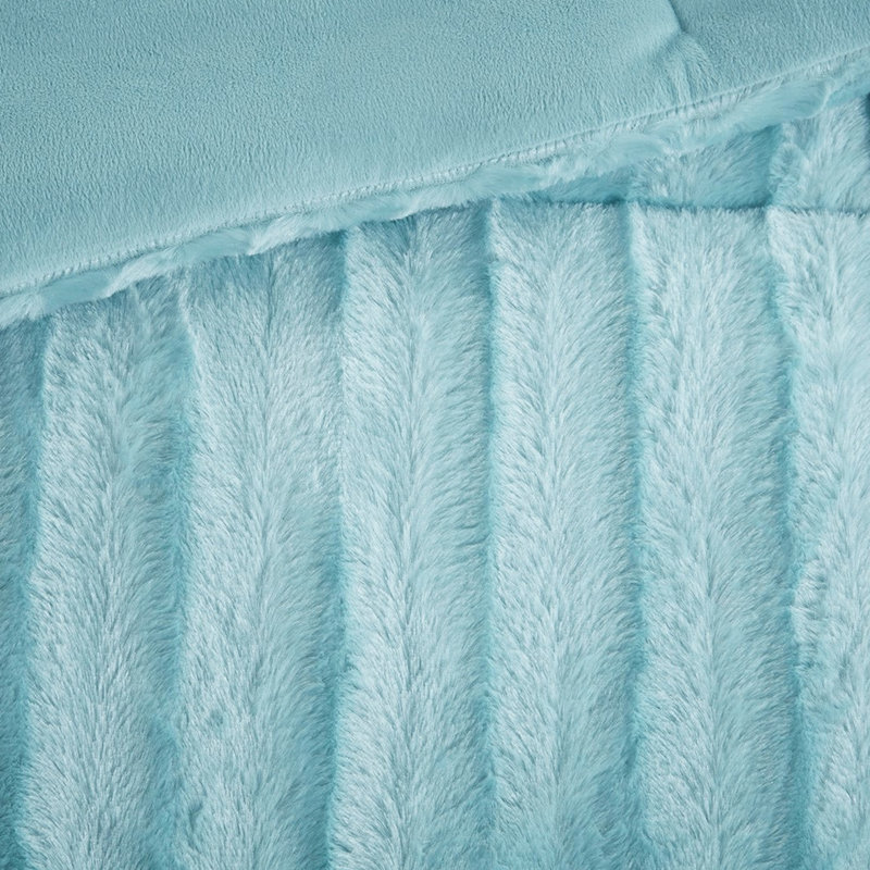 Édredon en fausse fourrure bleu sarcelle - Grand, 2 taies décoratives bleu sarcelle et coussin moelleux