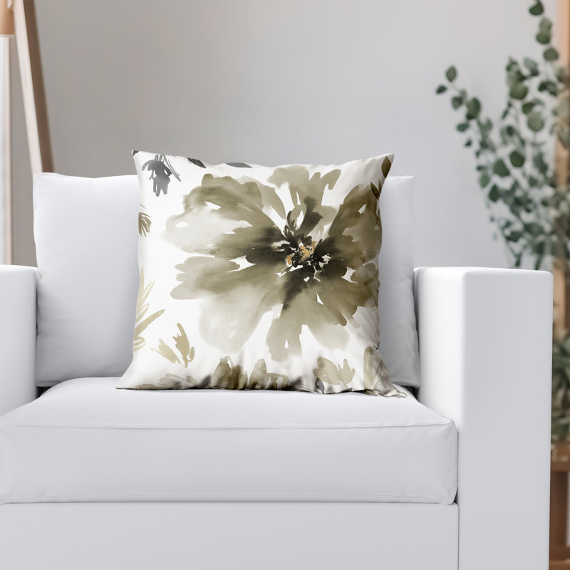 Floral Throw Pillow with Premium Polyester, Square 20"H x 20"W, Sepia