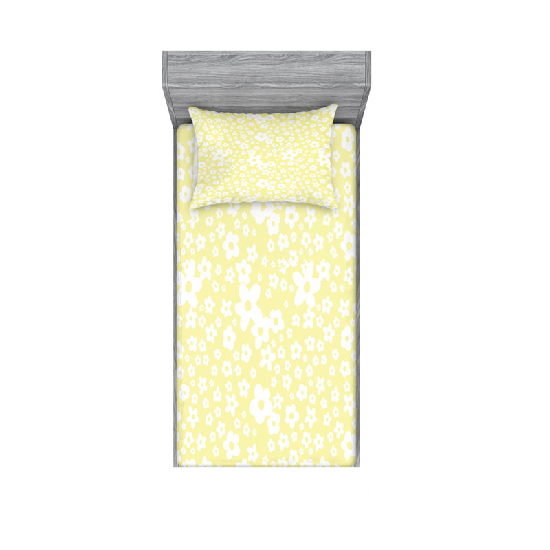 Microfiber Paisley Sheet Set, Twin XL Sheet Set with Fitted Sheet, Yellow/White Floral