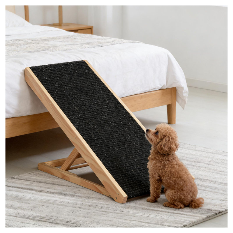 Rampe pour animaux surélevée pour lits et canapés - Escalier pour chien et chat en pin noir et polyester