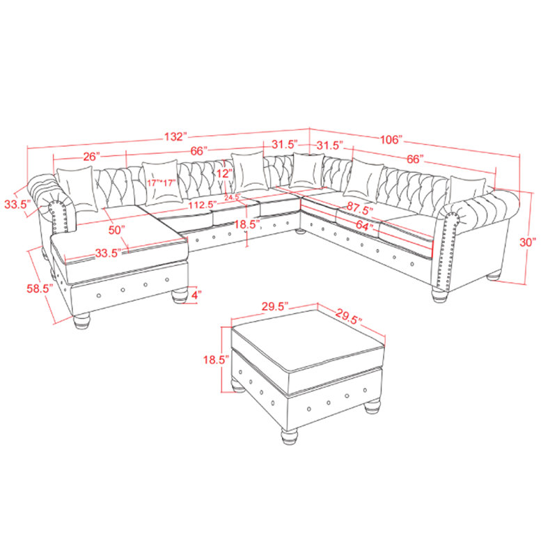 Canapé modulaire rembourré 5 pièces Wespi, Mélange de lin beige