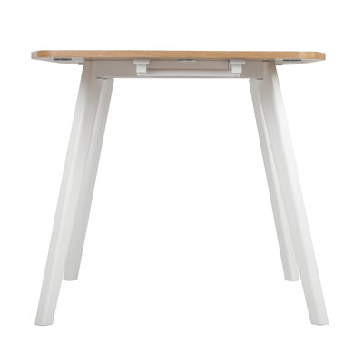 Abacus Universal Expert 32" to 47" Extendable Dining Table, 2 Drop Leaf Side Panels, Rubberwood Legs, Modern Oakwood KitchenTable, Rectangular Wooden DiningTable for Small Spaces, Oak and White