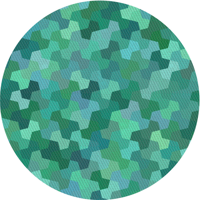 Tissé à la machine à motif géométrique en laine et polyester bleu ciel Tapis décoratif, Rond 6 pi