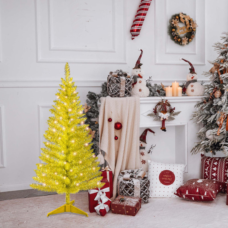 Arbre de Noël artificiel 4FT avec 50 lumières UL et 122 pointes en PVC pour décoration intérieure, petit espace, table, appartement ou bureau