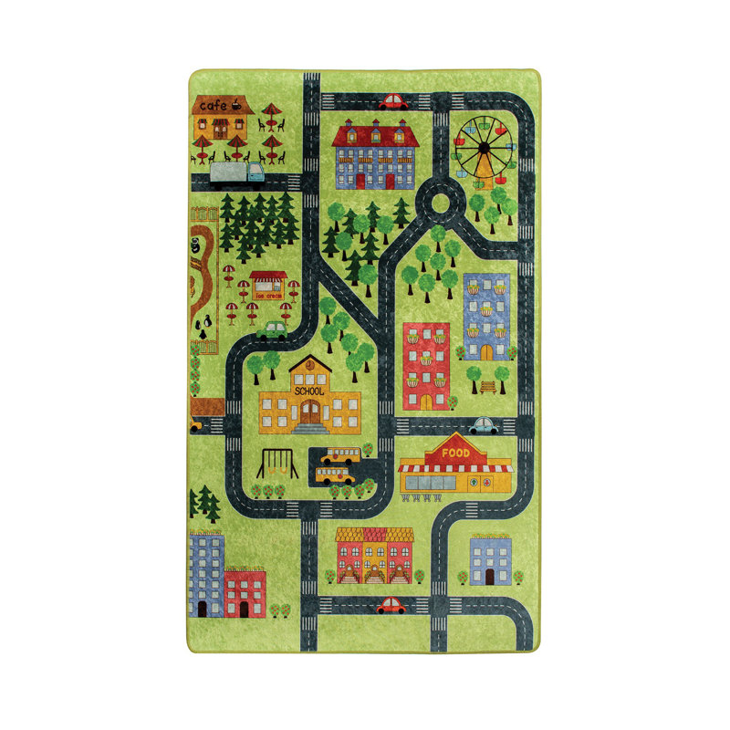 Tapis rectangulaire en velours tissé à la machine en vert / noir, Rectangle 3 pi 3 po x 5 pi 3 po