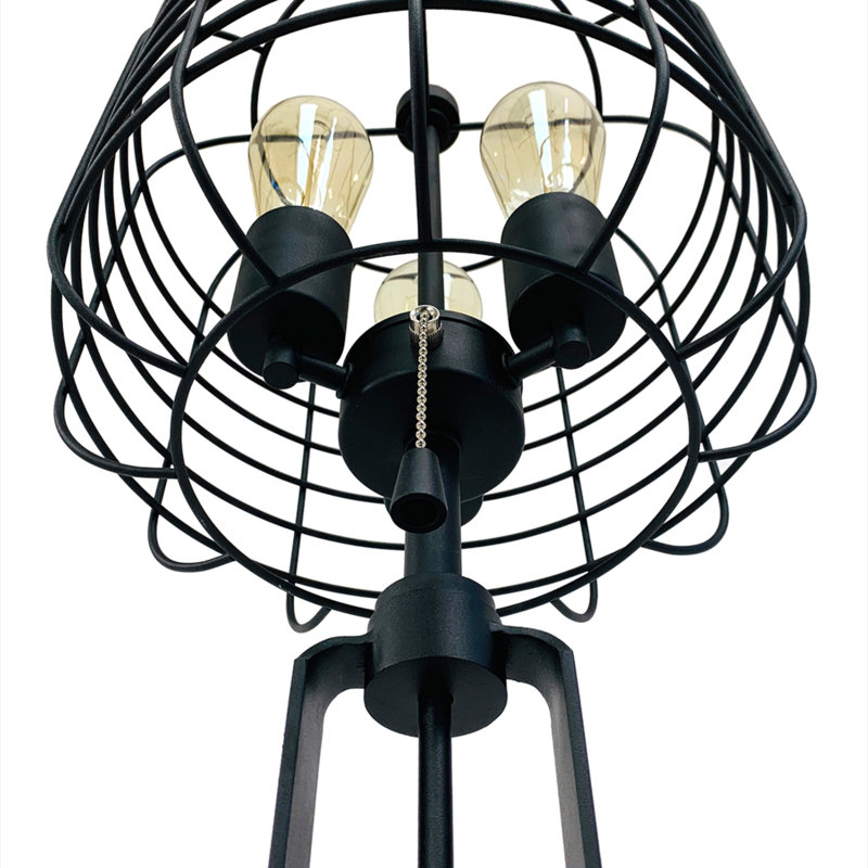 LAMPE DE TABLE DE CAGE INDUSTRIELLE NOIRE DE 26 po AVEC AMPOULE ÉDISONNÉE (1 PCS / CNT), H 26,5 po x l 15 po x P 15 po