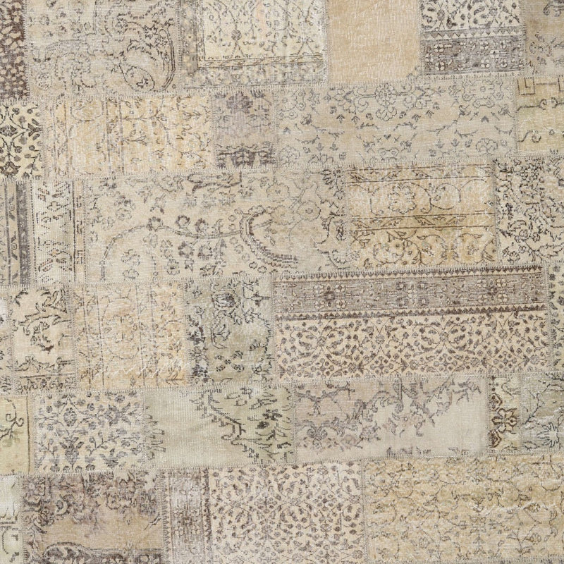 Beige/Tapis décoratif grise, Carré 7 pi