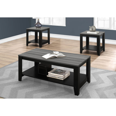 Stylish Basement Tables: 3pcs In Black And Grey Laminate Modern Table Collection For Different Rooms: 1 Coffee, 2 End Tables &