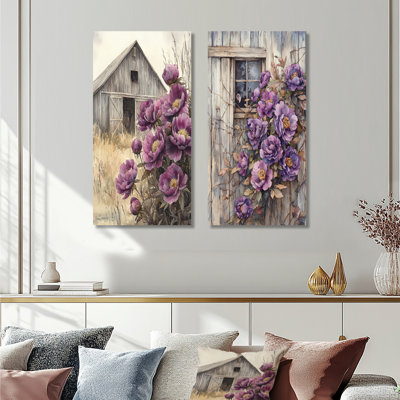 Lavande pivoines par The Weathered Barn I - décoration murale en toile florale 2 panneaux