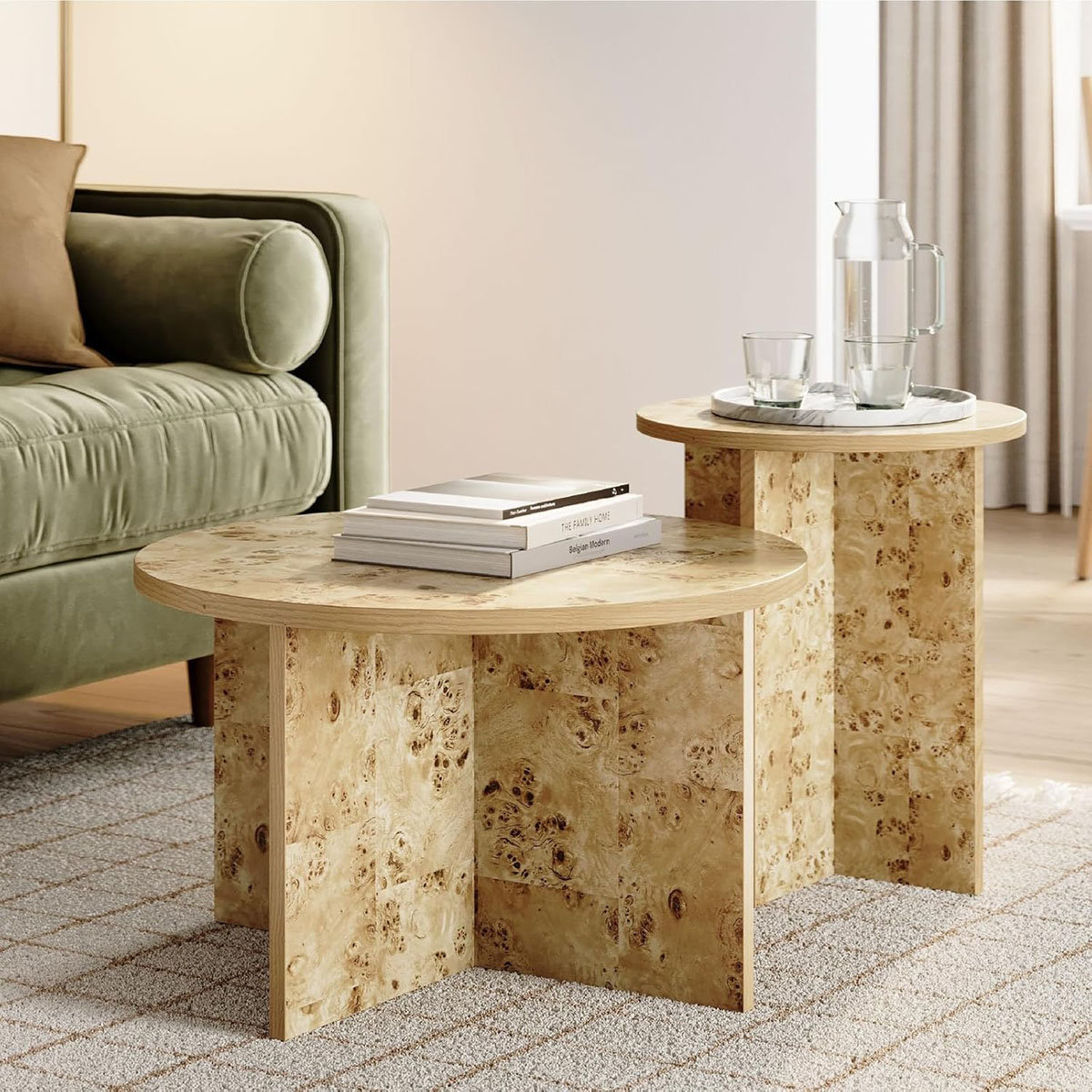Ivy Bronx Wood Round Nesting Coffee Tables - Modern Living Room ...