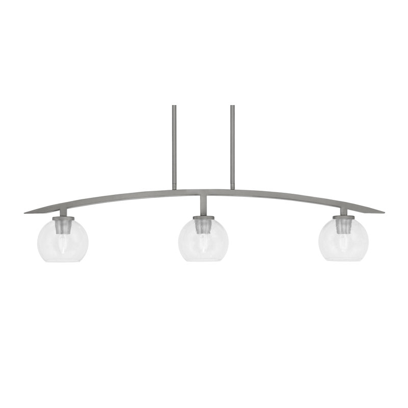Luminaire pour îlot de cuisine 3 lumières kurve au fini graphite avec verre à bulles de 5,75 po, Transparent